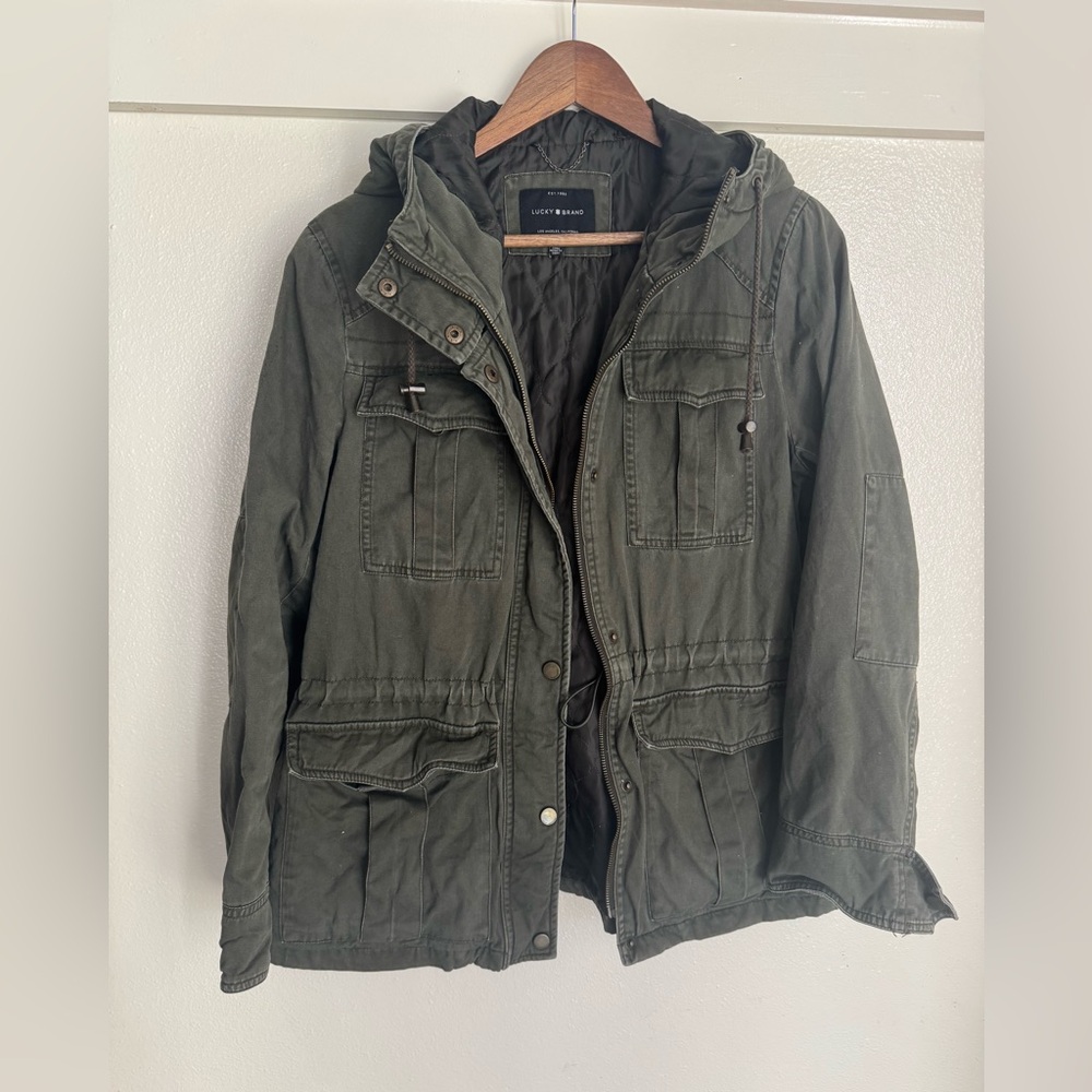 Lucky Brand Women’s Utility Jacket Olive Green Hooded Anorak Coat L - Picture 5 of 13